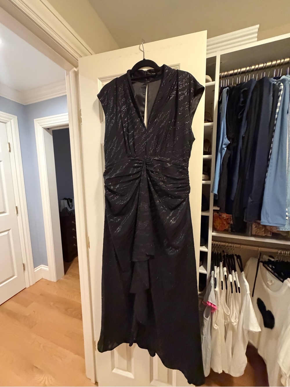 Ramy Brook Black Lurex Plunging High-Low Gown - Picture 6 of 8